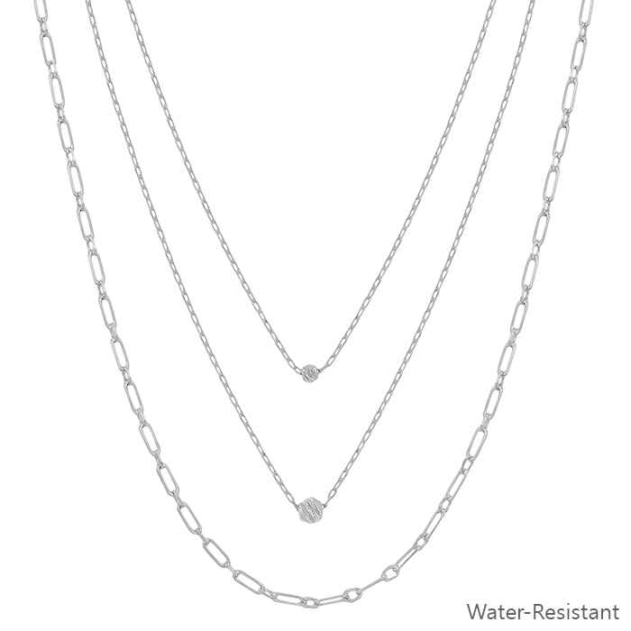 Water-Resistant Gold or Silver Triple-Layered Chain Necklace with Bead Accents (16"-18") – Pool and Beach Ready-Necklaces-Deja Nu Tx-Deja Nu Boutique, Women's Fashion Boutique in Lampasas, Texas