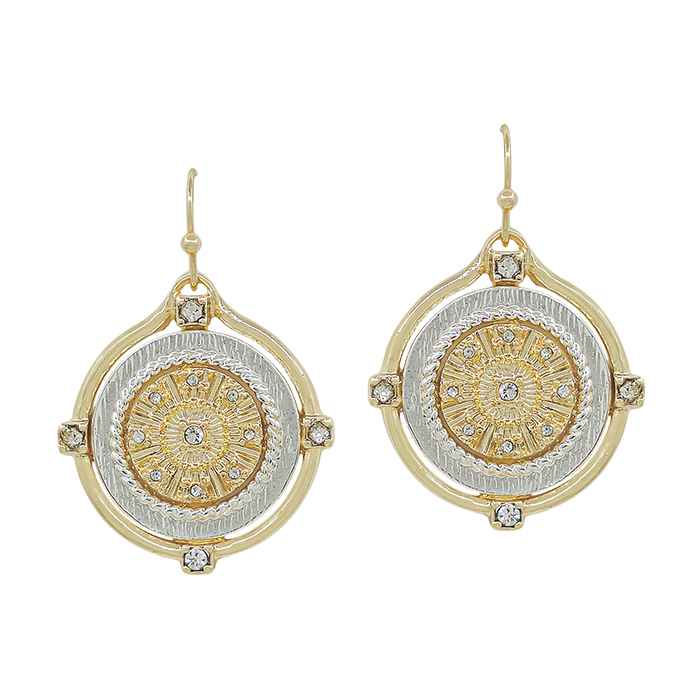 Water-Resistant Gold Two-Tone Coin Drop Earrings (1.5") – Vintage-Inspired Statement-Earrings-Deja Nu Tx-Deja Nu Boutique, Women's Fashion Boutique in Lampasas, Texas