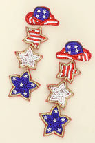 Western Cowboy Hat USA Flag Patriotic Star Beaded Dangle Earrings-Earrings-Deja Nu Tx-Deja Nu Boutique, Women's Fashion Boutique in Lampasas, Texas