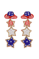 Western Cowboy Hat USA Flag Patriotic Star Beaded Dangle Earrings-Earrings-Deja Nu Tx-Deja Nu Boutique, Women's Fashion Boutique in Lampasas, Texas