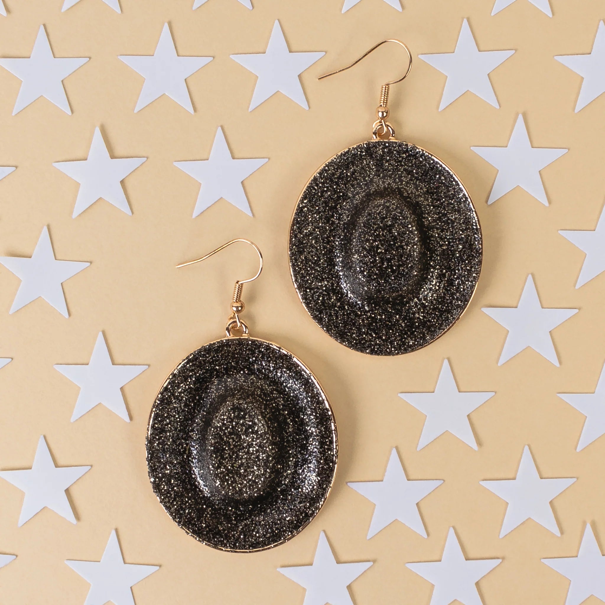 Western Glitter Cowboy Hat Earrings In Black or White-Earrings-Deja Nu Tx-Deja Nu Boutique, Women's Fashion Boutique in Lampasas, Texas