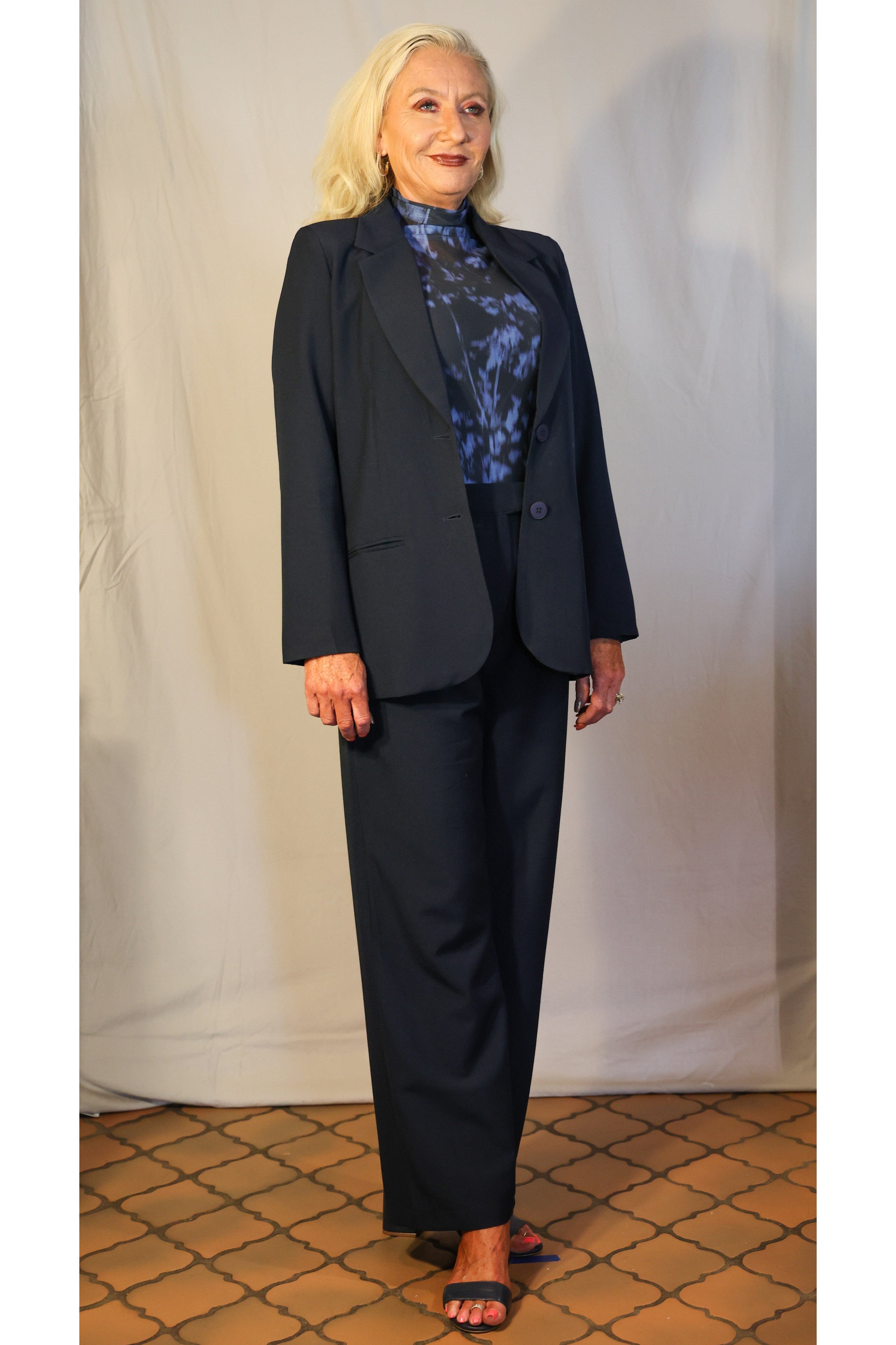 Wild Pony Navy Crepe Blazer-Blazers-Wild Pony-Deja Nu Boutique, Women's Fashion Boutique in Lampasas, Texas