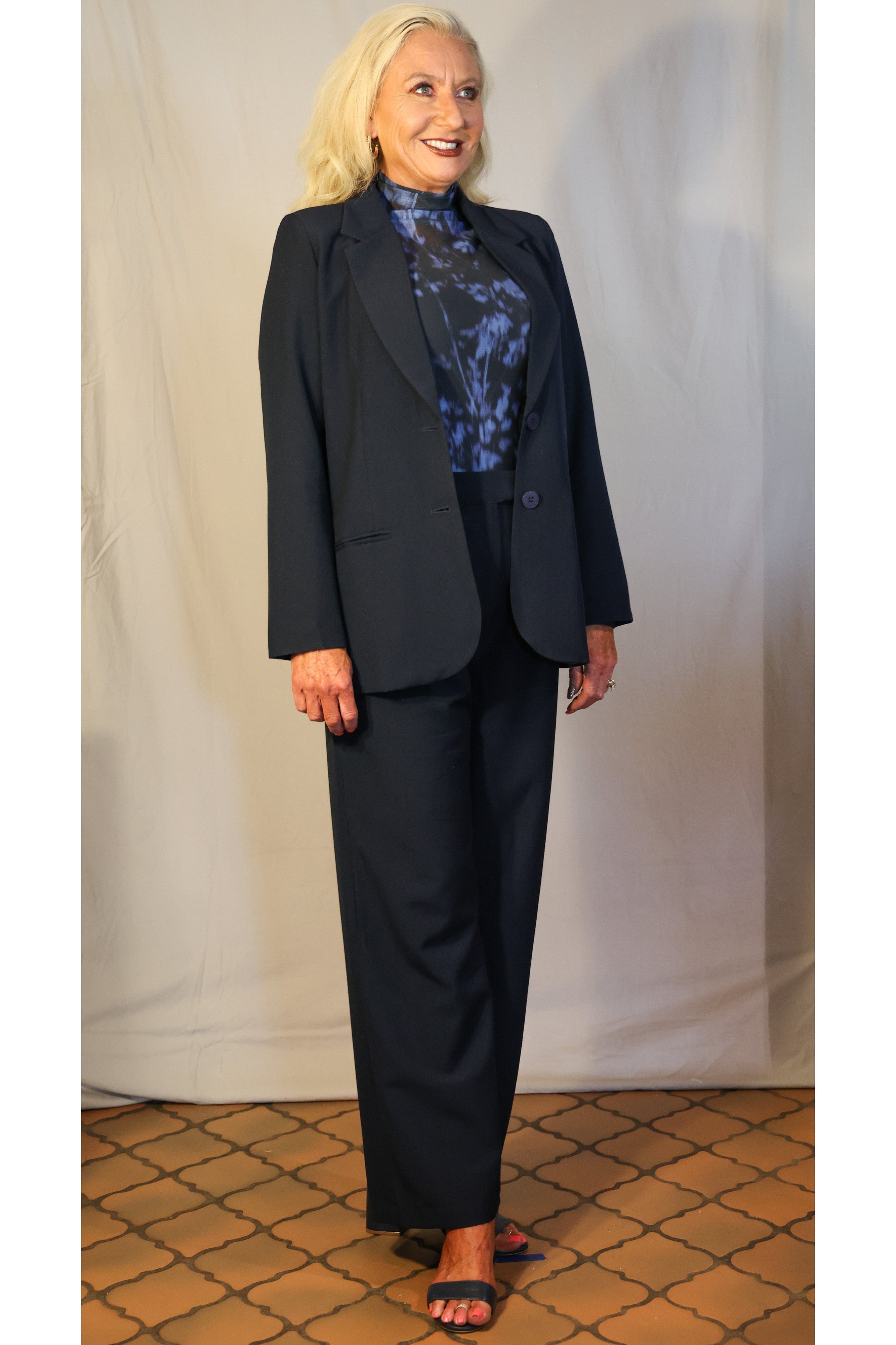 Wild Pony Navy Crepe Blazer-Blazers-Wild Pony-Deja Nu Boutique, Women's Fashion Boutique in Lampasas, Texas