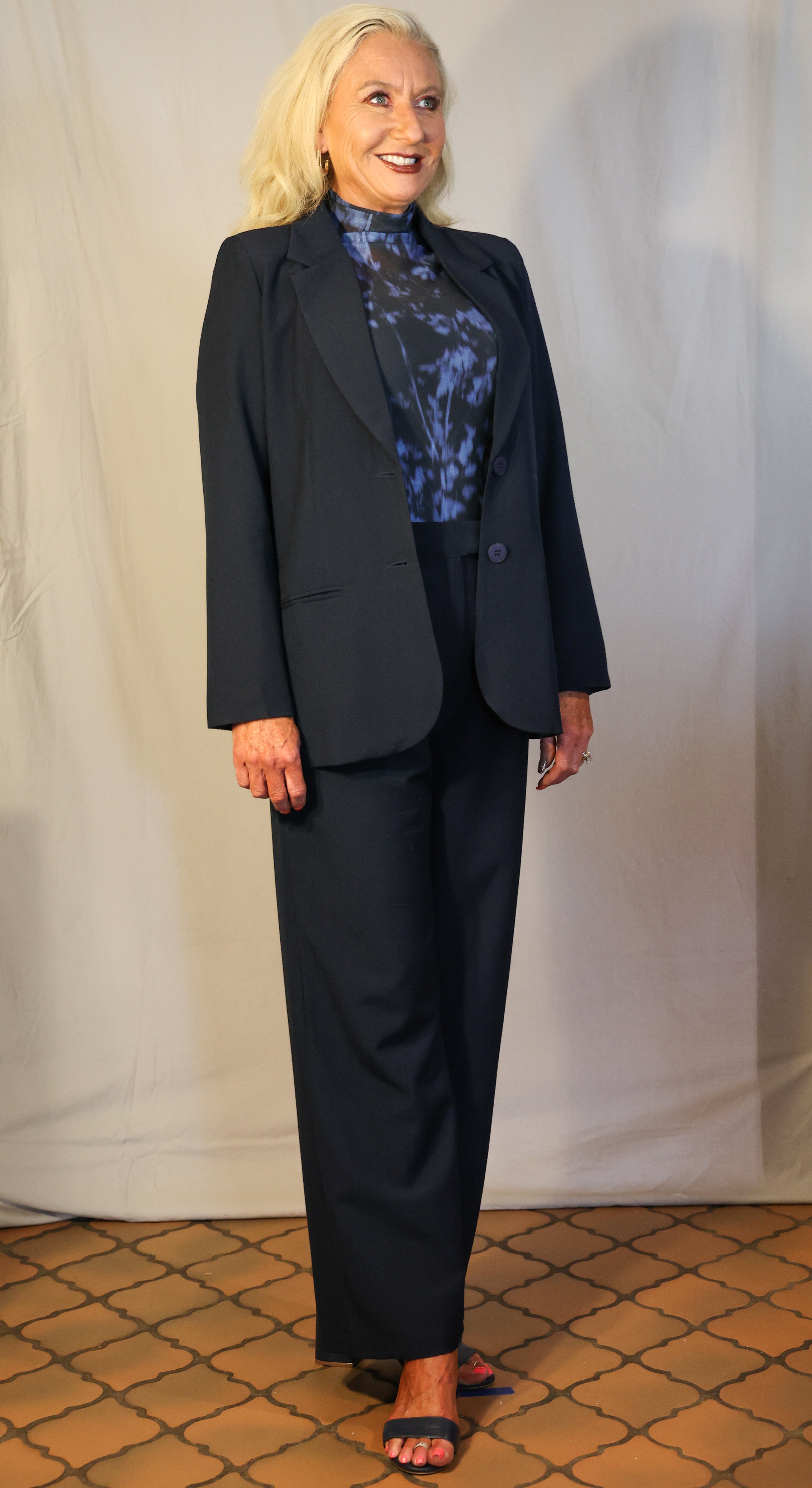 Wild Pony Navy Crepe Blazer-Blazers-Wild Pony-Deja Nu Boutique, Women's Fashion Boutique in Lampasas, Texas