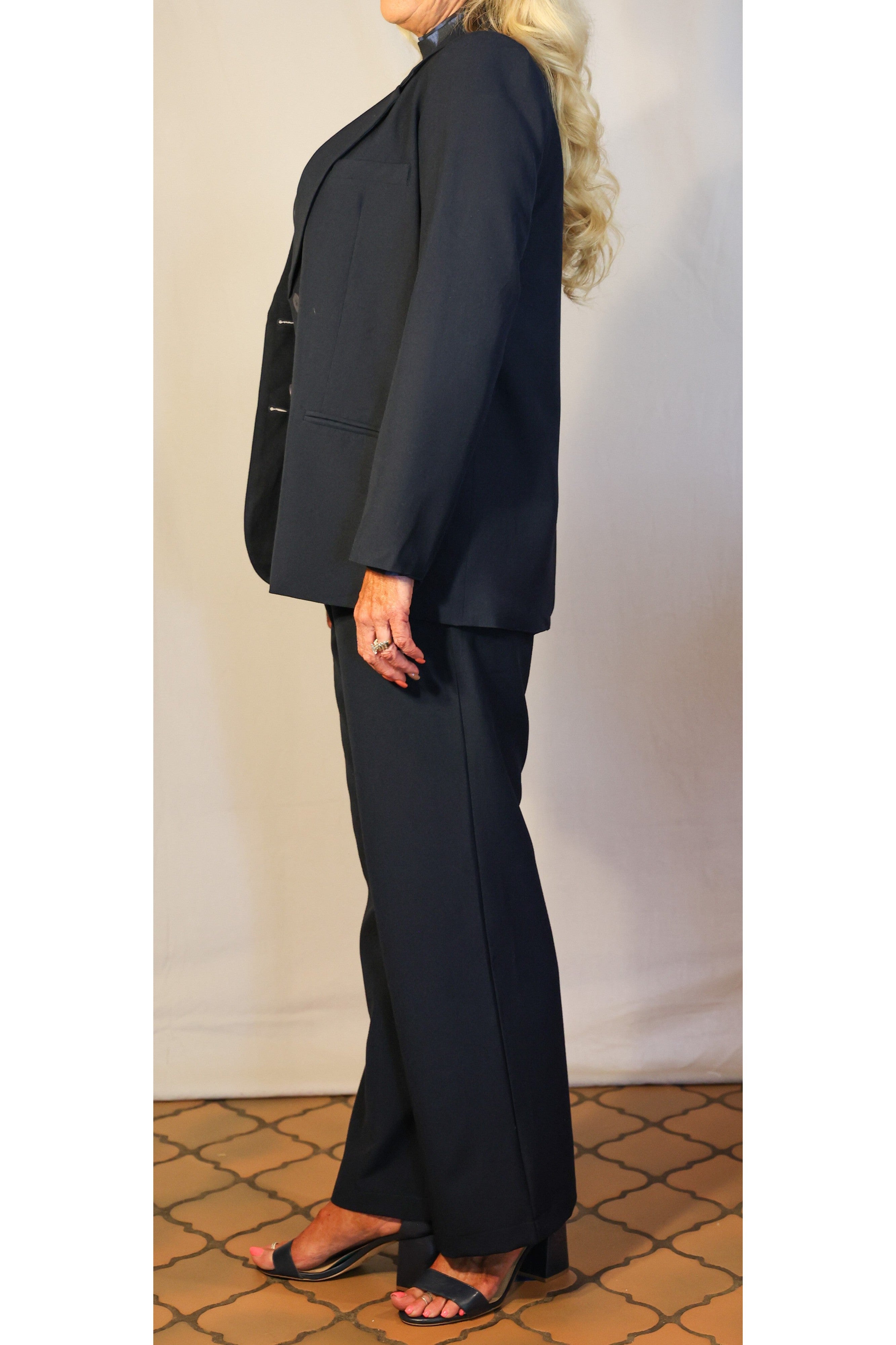 Wild Pony Navy Crepe Blazer-Blazers-Wild Pony-Deja Nu Boutique, Women's Fashion Boutique in Lampasas, Texas