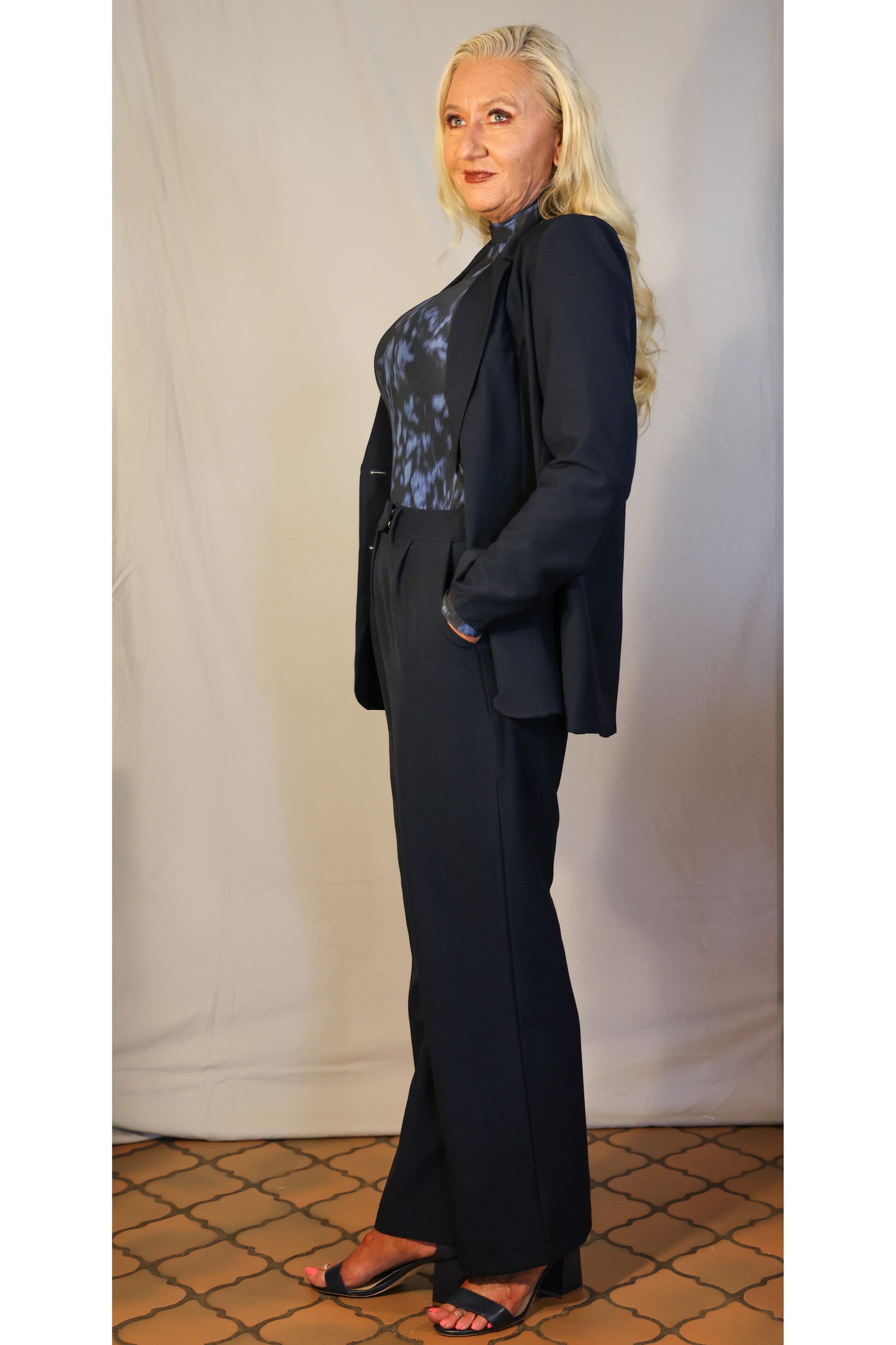 Wild Pony Navy Crepe Blazer-Blazers-Wild Pony-Deja Nu Boutique, Women's Fashion Boutique in Lampasas, Texas