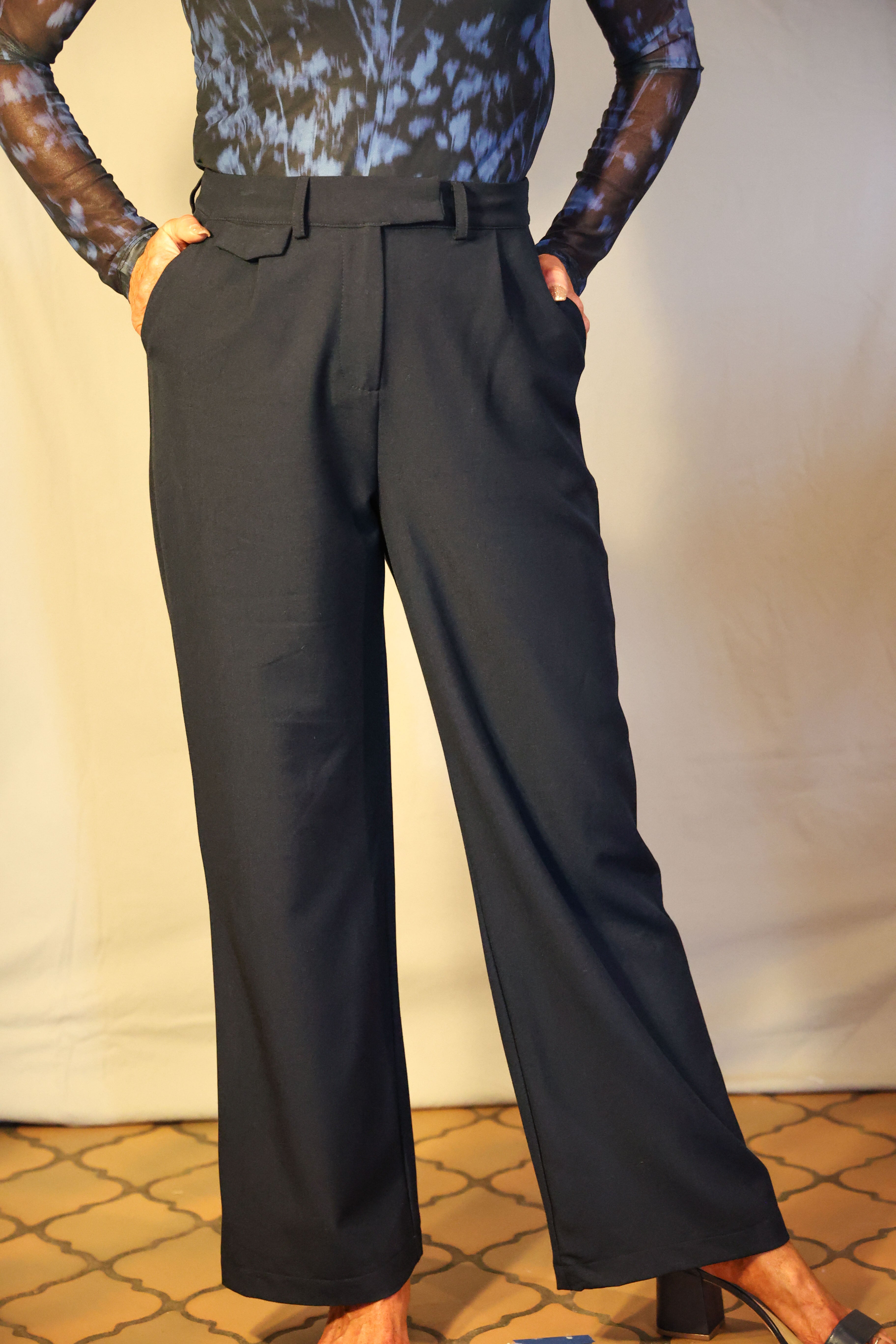 Wild Pony Navy Crepe Trouser-Pants-Wild Pony-Deja Nu Boutique, Women's Fashion Boutique in Lampasas, Texas