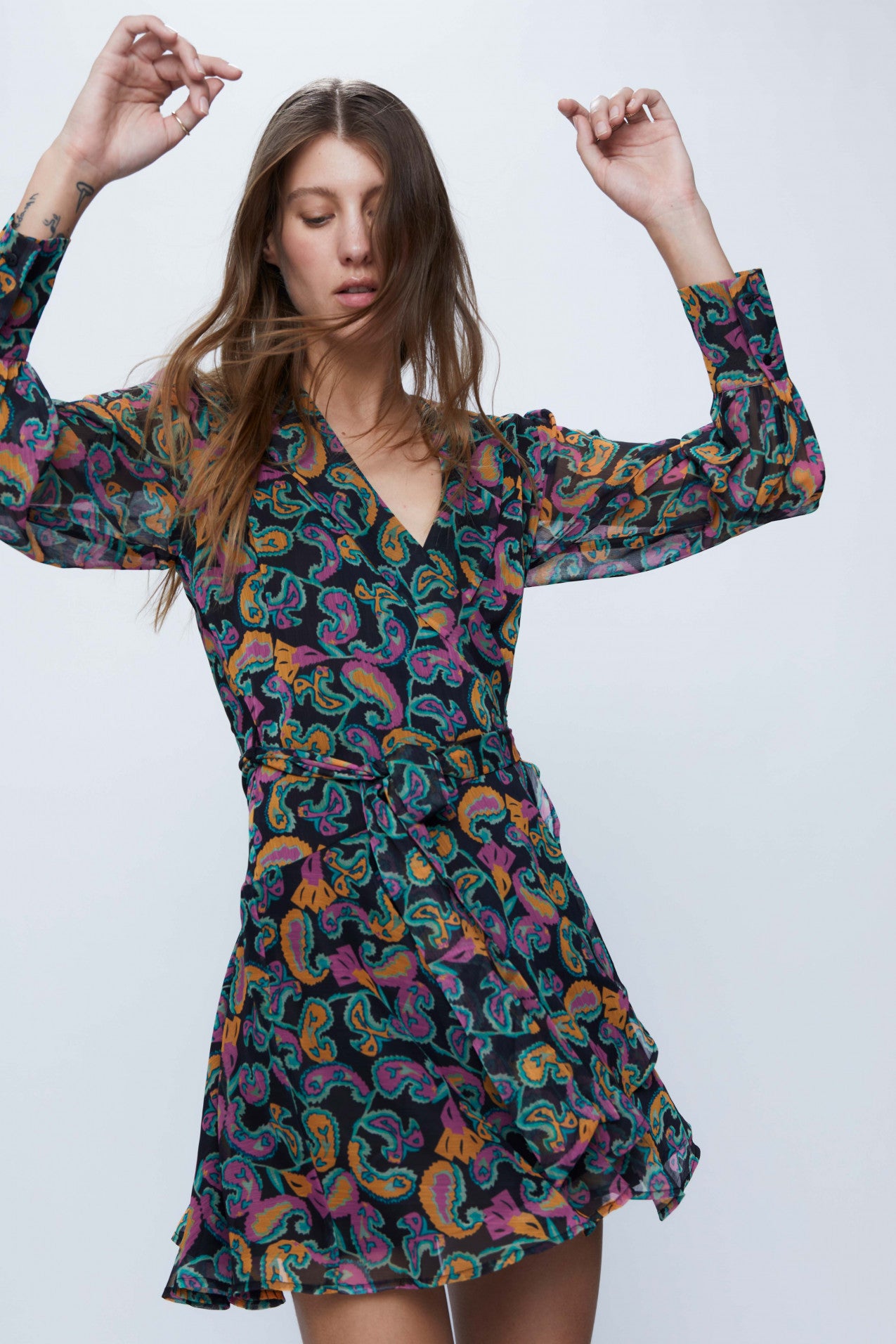 Wild Pony Short Wrap Dress With Multicolored Paisley Print-Short Dresses-Wild Pony-Deja Nu Boutique, Women's Fashion Boutique in Lampasas, Texas