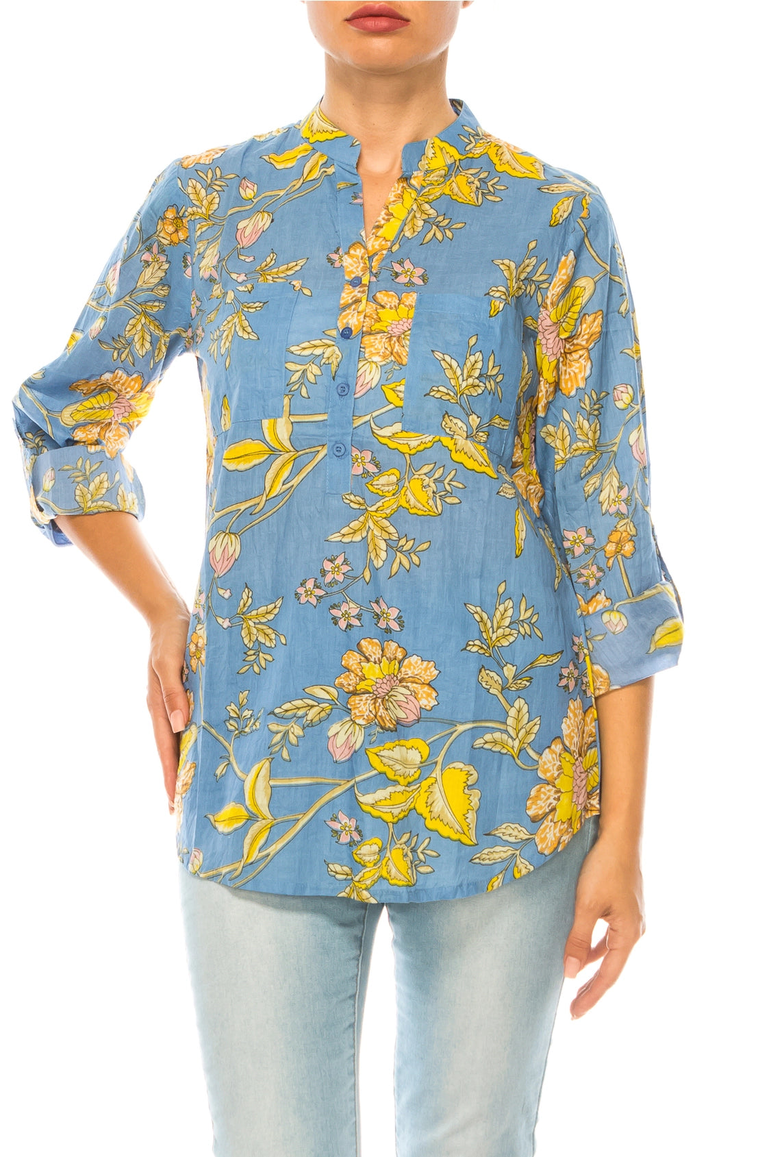 Women’s Magazine Light Blue Floral Printed Tunic-Tops-Magazine Clothing-Deja Nu Boutique, Women's Fashion Boutique in Lampasas, Texas