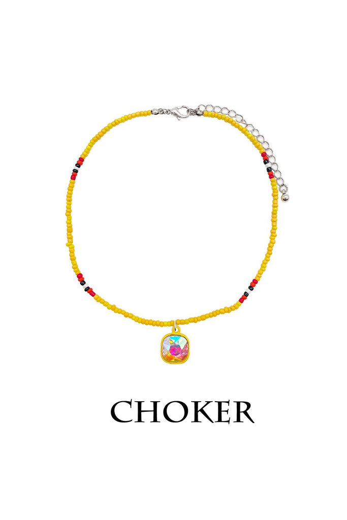 Yellow Seed Bead Glass Stone Pendant Choker-Necklaces-Deja Nu-Deja Nu Boutique, Women's Fashion Boutique in Lampasas, Texas