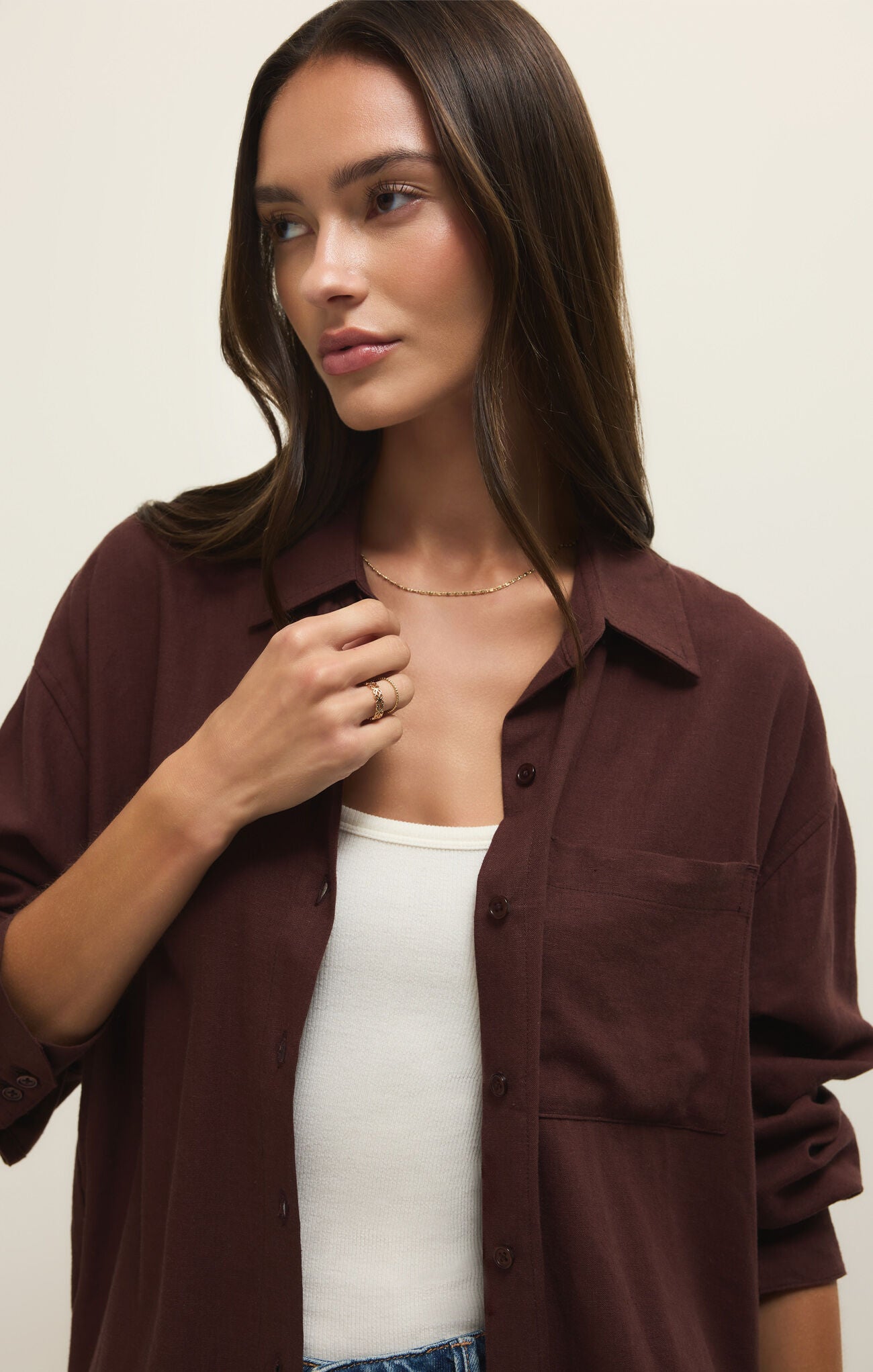 Z SUPPLY Alfie Button Up Shirt in Chocolate Cherry-shirts-Z Supply-Deja Nu Boutique, Women's Fashion Boutique in Lampasas, Texas