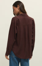 Z SUPPLY Alfie Button Up Shirt in Chocolate Cherry-shirts-Z Supply-Deja Nu Boutique, Women's Fashion Boutique in Lampasas, Texas