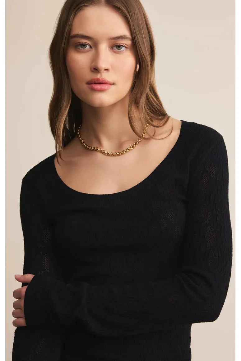Z SUPPLY Tibi Scoop Mesh Sweater Top in Black – Fitted & Sleek-Sweaters-Z Supply-Deja Nu Boutique, Women's Fashion Boutique in Lampasas, Texas