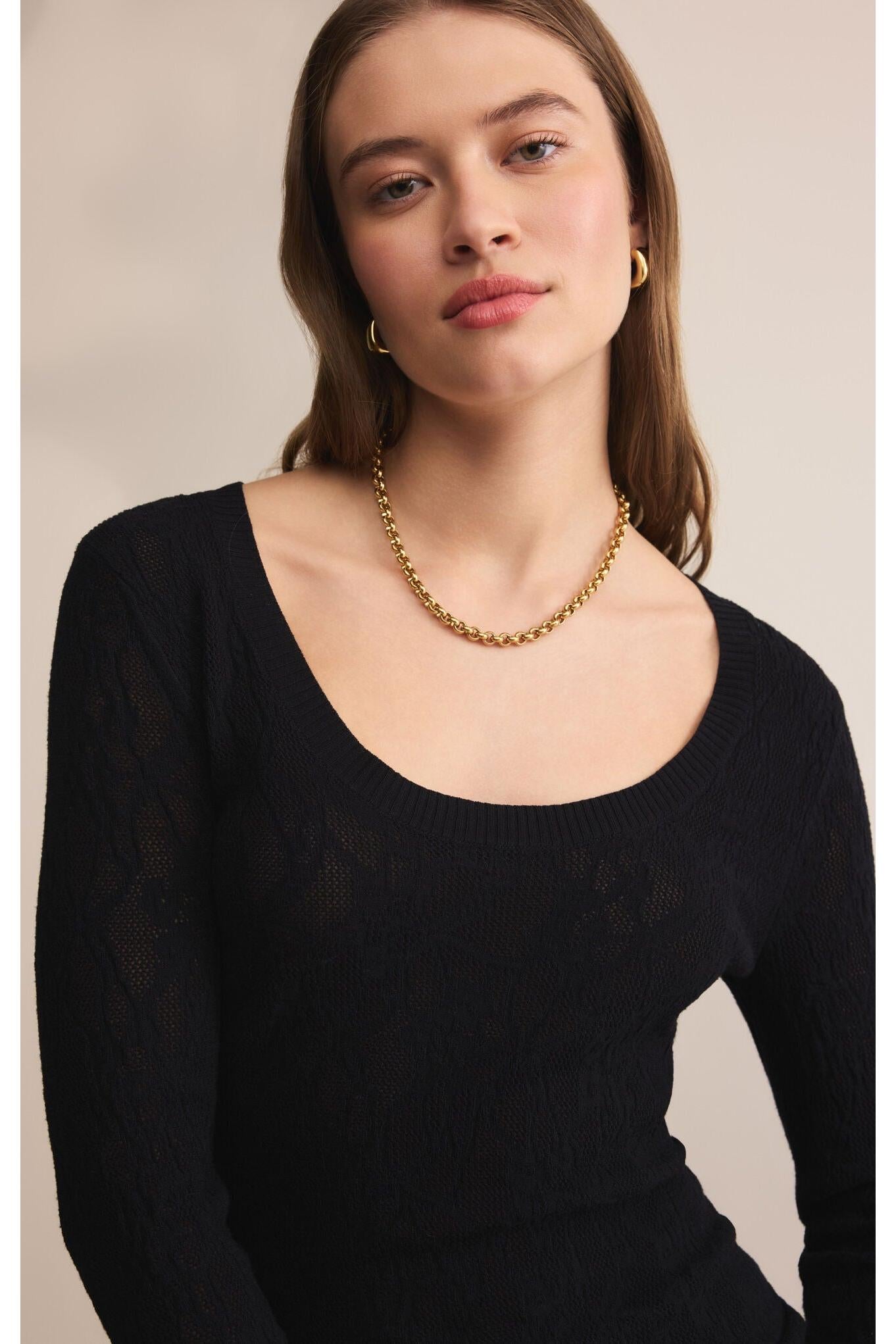 Z SUPPLY Tibi Scoop Mesh Sweater Top in Black – Fitted & Sleek-Sweaters-Z Supply-Deja Nu Boutique, Women's Fashion Boutique in Lampasas, Texas