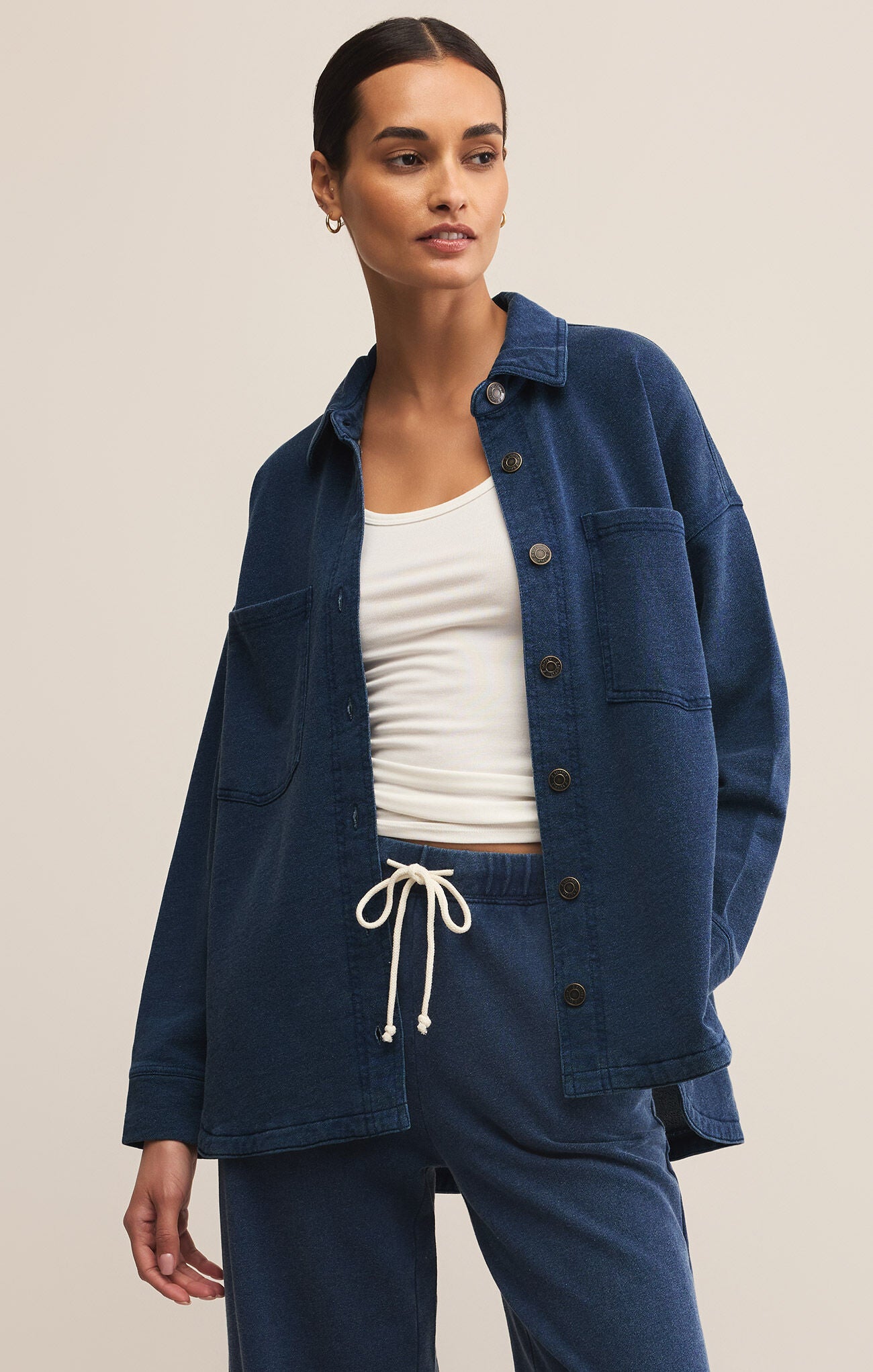 Z Supply All Day Knit Denim Jacket in Indigo-Outerwear-Z Supply-Deja Nu Boutique, Women's Fashion Boutique in Lampasas, Texas