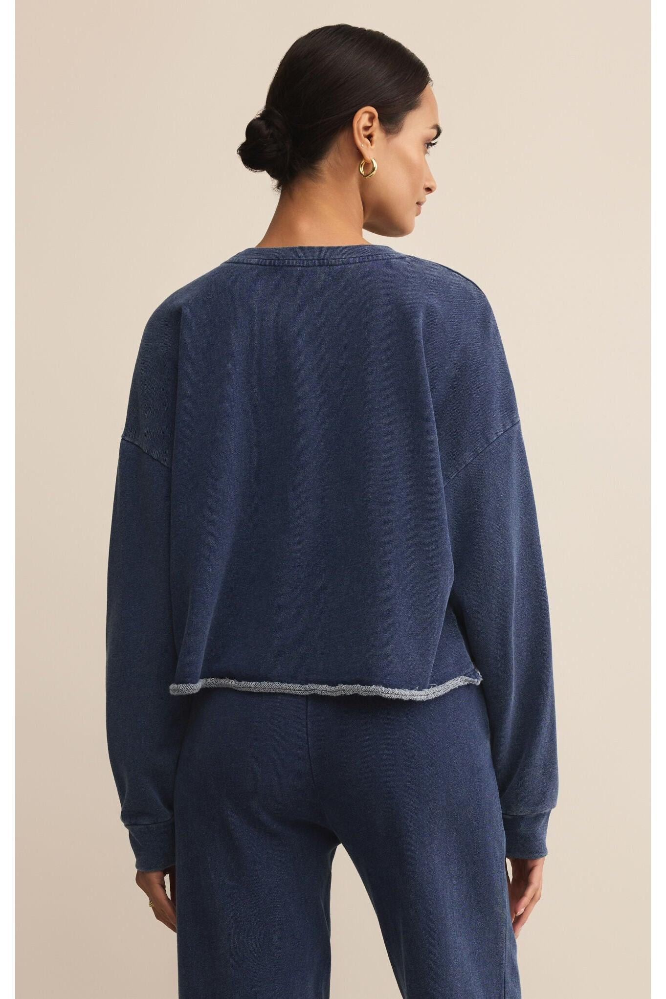 Z Supply Circuit Knit Denim Sweatshirt in Indigo-Tops-Z Supply-Deja Nu Boutique, Women's Fashion Boutique in Lampasas, Texas