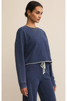 Z Supply Circuit Knit Denim Sweatshirt in Indigo-Tops-Z Supply-Deja Nu Boutique, Women's Fashion Boutique in Lampasas, Texas
