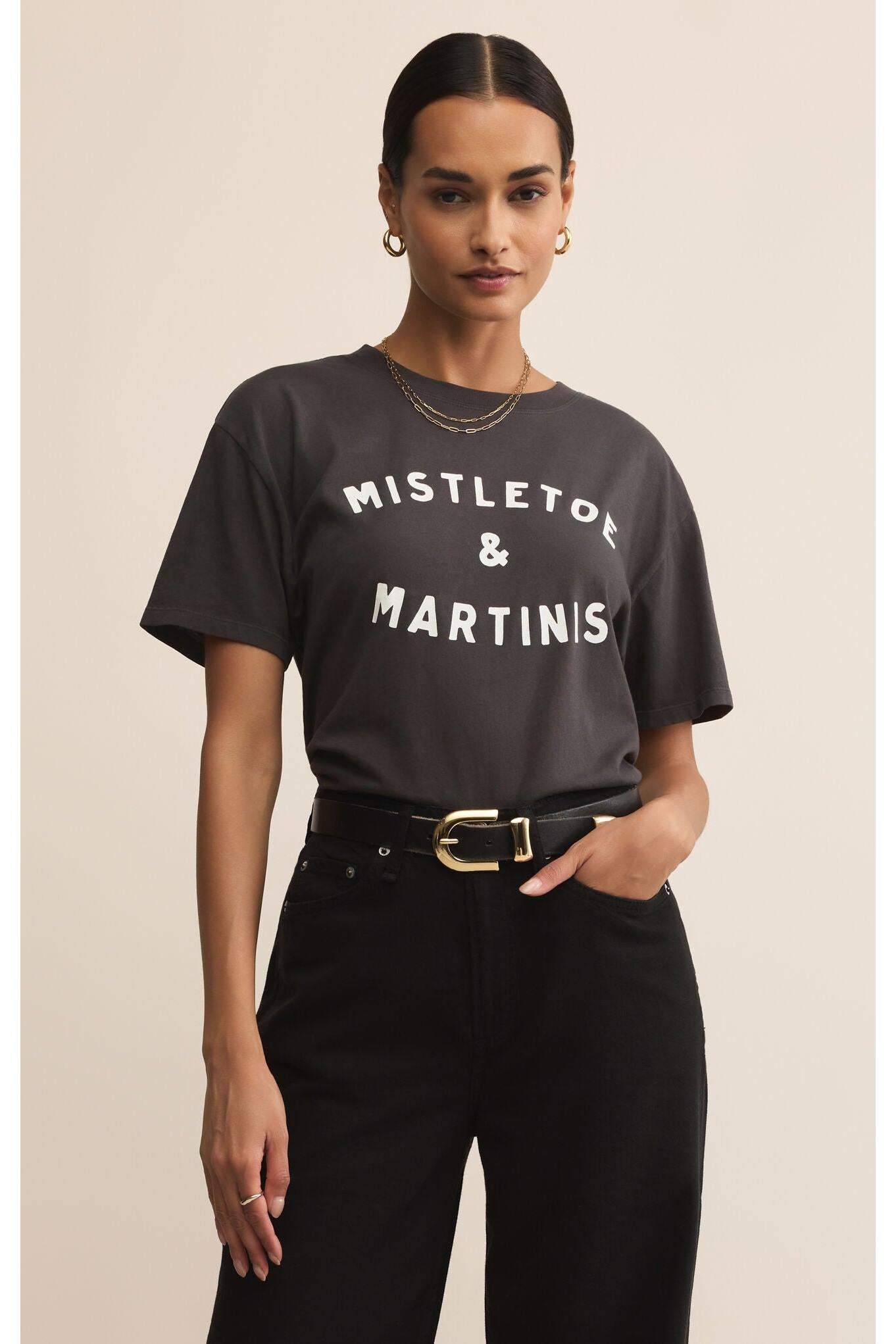 Z Supply Graphics Mistletoe & Martinis Boyfriend Tee-Tops-Z Supply-Deja Nu Boutique, Women's Fashion Boutique in Lampasas, Texas