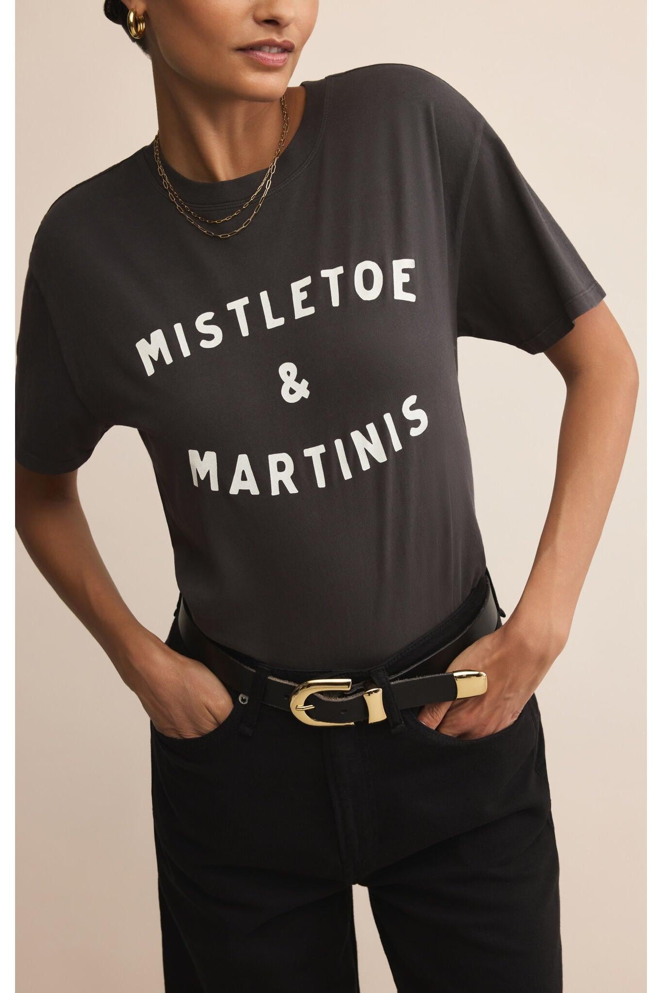 Z Supply Graphics Mistletoe & Martinis Boyfriend Tee-Tops-Z Supply-Deja Nu Boutique, Women's Fashion Boutique in Lampasas, Texas