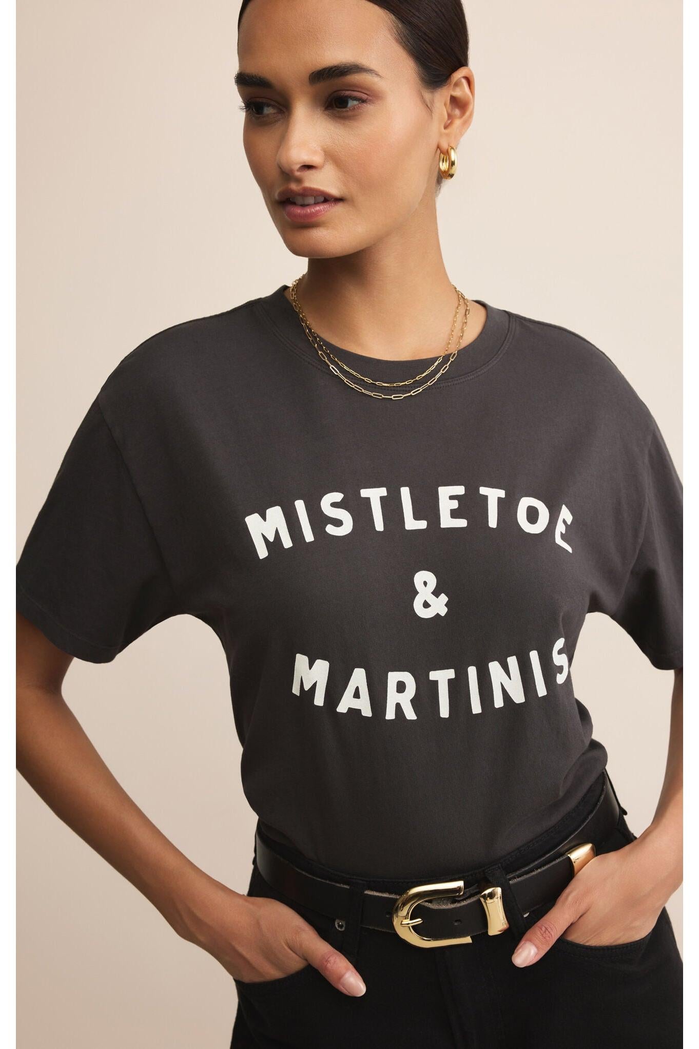 Z Supply Graphics Mistletoe & Martinis Boyfriend Tee-Tops-Z Supply-Deja Nu Boutique, Women's Fashion Boutique in Lampasas, Texas