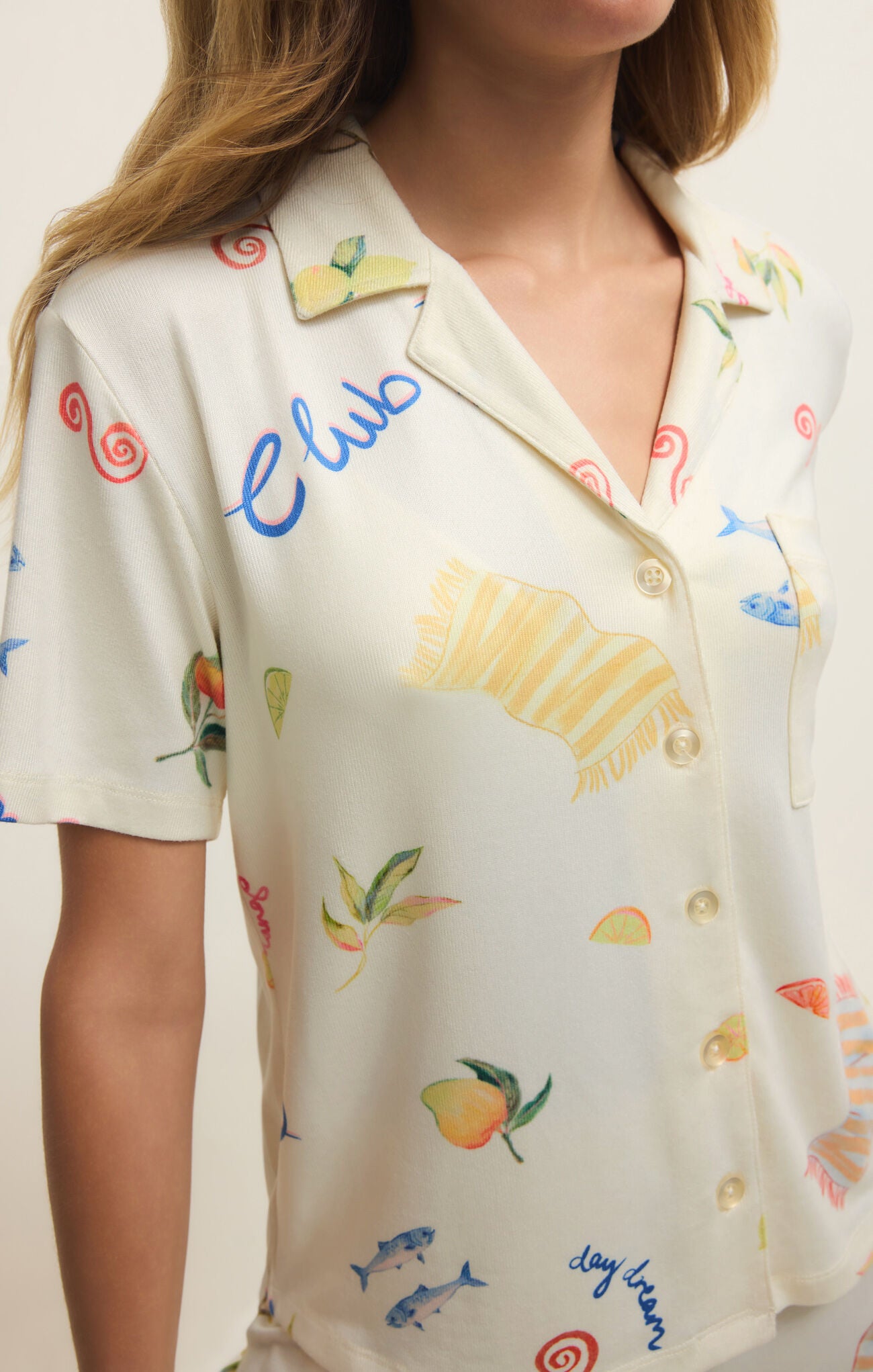 Z Supply Lounge Beach Days PJ Top in Vanilla Ice-Lounge Wear-Z Supply Lounge-Deja Nu Boutique, Women's Fashion Boutique in Lampasas, Texas