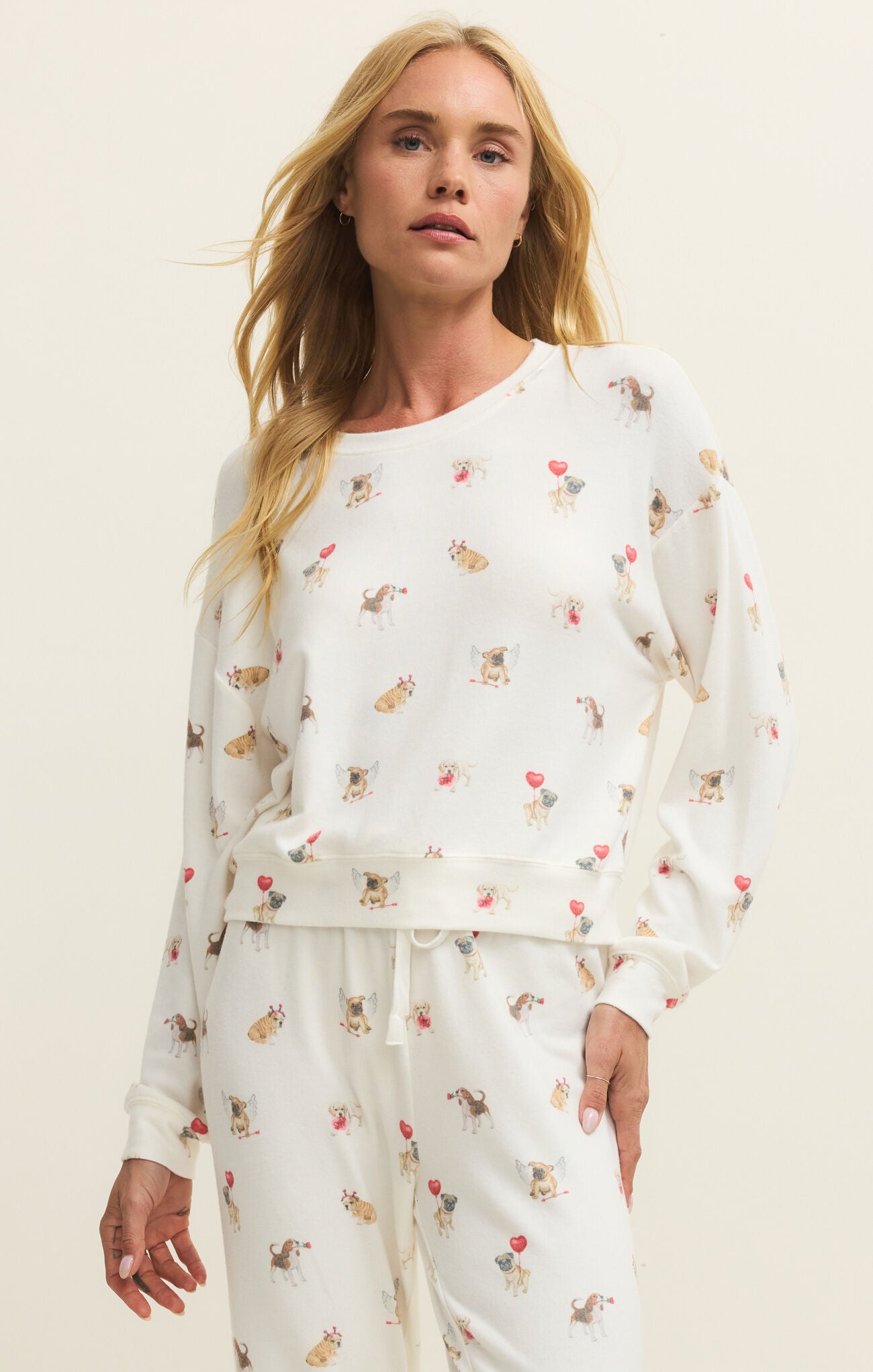 Z Supply Lounge Bisous Love Pup Top in Vanilla Ice-Lounge Wear-Z Supply Lounge-Deja Nu Boutique, Women's Fashion Boutique in Lampasas, Texas