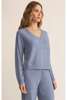 Z Supply Lounge Courtney Long Sleeve Top in Blue Velvet-Tops-Z Supply Lounge-Deja Nu Boutique, Women's Fashion Boutique in Lampasas, Texas