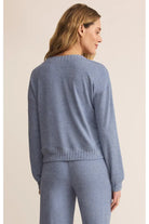 Z Supply Lounge Courtney Long Sleeve Top in Blue Velvet-Tops-Z Supply Lounge-Deja Nu Boutique, Women's Fashion Boutique in Lampasas, Texas