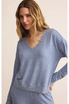 Z Supply Lounge Courtney Long Sleeve Top in Blue Velvet-Tops-Z Supply Lounge-Deja Nu Boutique, Women's Fashion Boutique in Lampasas, Texas