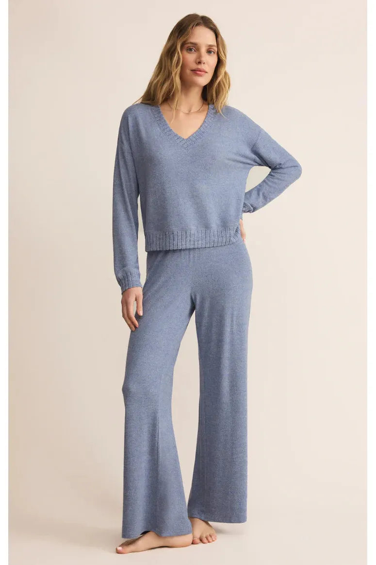 Z Supply Lounge Courtney Long Sleeve Top in Blue Velvet-Tops-Z Supply Lounge-Deja Nu Boutique, Women's Fashion Boutique in Lampasas, Texas