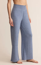 Z Supply Lounge Dawn Smocked Pant in Blue Velvet-Bottoms-Z Supply Lounge-Deja Nu Boutique, Women's Fashion Boutique in Lampasas, Texas