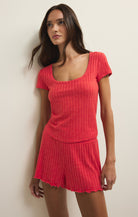 Z Supply Lounge Dawn Smocked Rib Short in Crimson Crush-Lounge Wear-Z Supply Lounge-Deja Nu Boutique, Women's Fashion Boutique in Lampasas, Texas