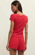 Z Supply Lounge Dawn Smocked Rib Short in Crimson Crush-Lounge Wear-Z Supply Lounge-Deja Nu Boutique, Women's Fashion Boutique in Lampasas, Texas