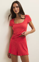 Z Supply Lounge Dawn Smocked Rib Short in Crimson Crush-Lounge Wear-Z Supply Lounge-Deja Nu Boutique, Women's Fashion Boutique in Lampasas, Texas