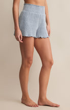 Z Supply Lounge Dawn Smocked Rib Short in Light Denim-Shorts-Z Supply Lounge-Deja Nu Boutique, Women's Fashion Boutique in Lampasas, Texas