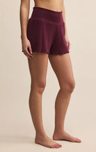 Z Supply Lounge Dawn Smocked Rib Short in Merlot-Bottoms-Z Supply Lounge-Deja Nu Boutique, Women's Fashion Boutique in Lampasas, Texas