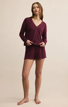 Z Supply Lounge Dawn Smocked Rib Short in Merlot-Bottoms-Z Supply Lounge-Deja Nu Boutique, Women's Fashion Boutique in Lampasas, Texas