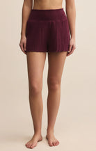 Z Supply Lounge Dawn Smocked Rib Short in Merlot-Bottoms-Z Supply Lounge-Deja Nu Boutique, Women's Fashion Boutique in Lampasas, Texas