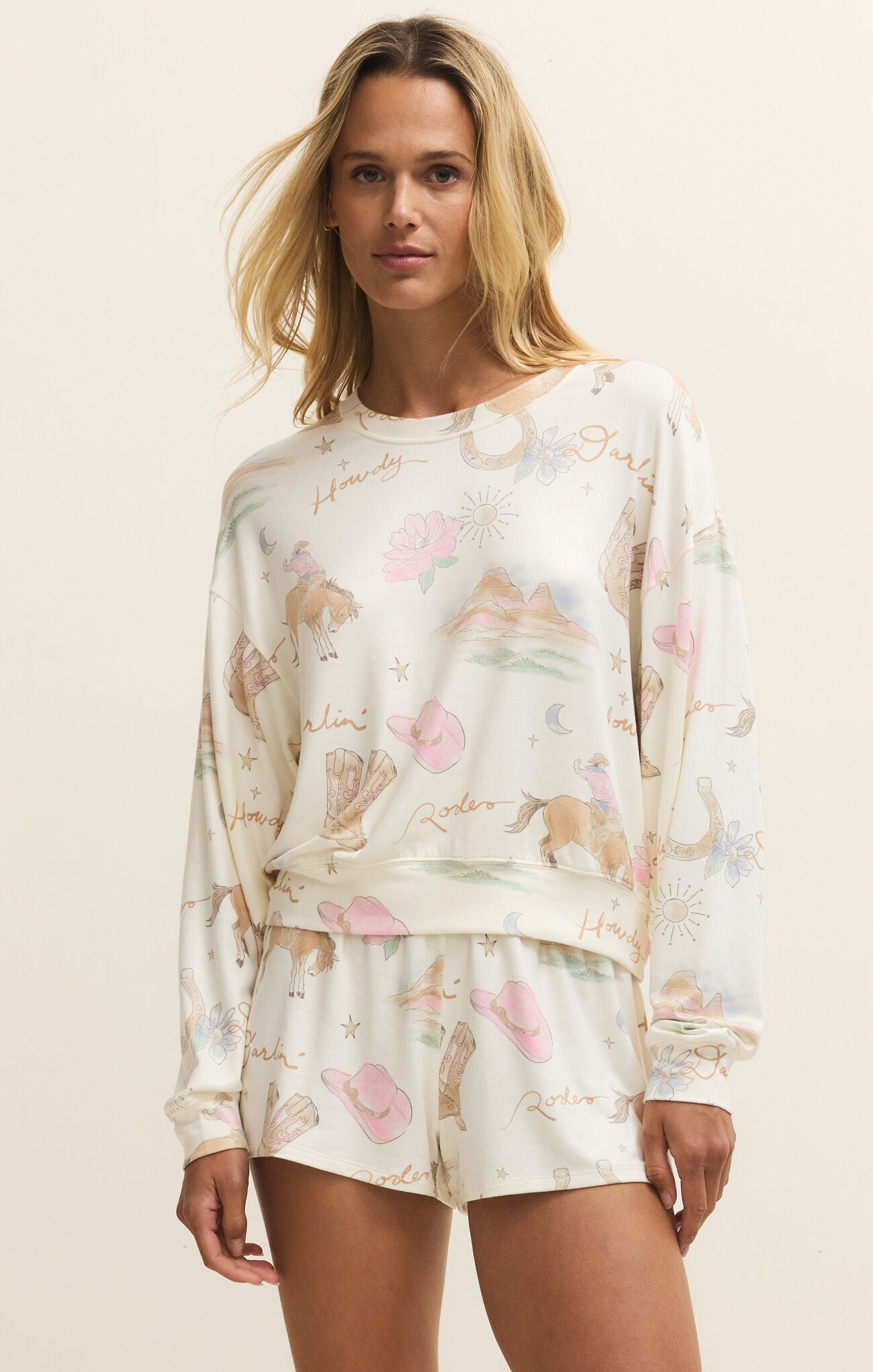 Z Supply Lounge Desert Rose Long Sleeve Top In Vanilla Ice-Lounge Wear-Z Supply Lounge-Deja Nu Boutique, Women's Fashion Boutique in Lampasas, Texas