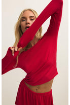 Z Supply Lounge Felt Cute Long Sleeve Rib Top in Kiss Me Red-Tops-Z Supply Lounge-Deja Nu Boutique, Women's Fashion Boutique in Lampasas, Texas