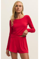 Z Supply Lounge Felt Cute Long Sleeve Rib Top in Kiss Me Red-Tops-Z Supply Lounge-Deja Nu Boutique, Women's Fashion Boutique in Lampasas, Texas