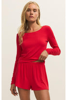 Z Supply Lounge Felt Cute Long Sleeve Rib Top in Kiss Me Red-Tops-Z Supply Lounge-Deja Nu Boutique, Women's Fashion Boutique in Lampasas, Texas