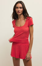 Z Supply Lounge Flower Market Rib Tee in Crimson Crush-Lounge Wear-Z Supply Lounge-Deja Nu Boutique, Women's Fashion Boutique in Lampasas, Texas