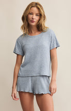 Z Supply Lounge Kara Rib Tee in Light Denim-Lounge Wear-Z Supply Lounge-Deja Nu Boutique, Women's Fashion Boutique in Lampasas, Texas