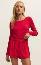 Z Supply Lounge Let’s Make Up Rib Short in Kiss Me Red-Lounge Wear-Z Supply Lounge-Deja Nu Boutique, Women's Fashion Boutique in Lampasas, Texas