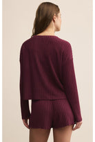 Z Supply Lounge Mara Silky Rib Cardigan in Merlot-Tops-Z Supply Lounge-Deja Nu Boutique, Women's Fashion Boutique in Lampasas, Texas