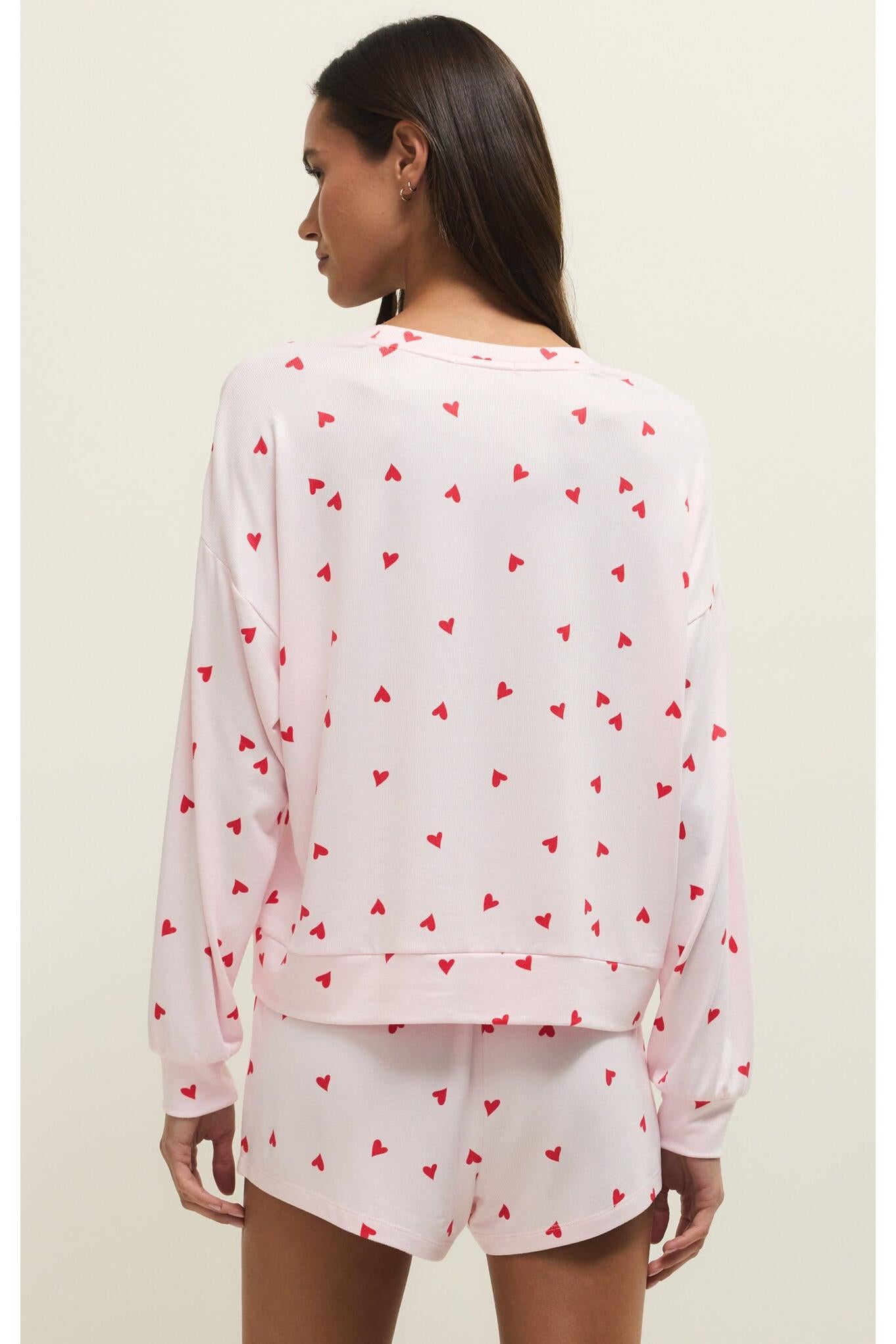 Z Supply Lounge Mira Heart Long Sleeve Top in Pink Marshmallow-Tops-Z Supply Lounge-Deja Nu Boutique, Women's Fashion Boutique in Lampasas, Texas