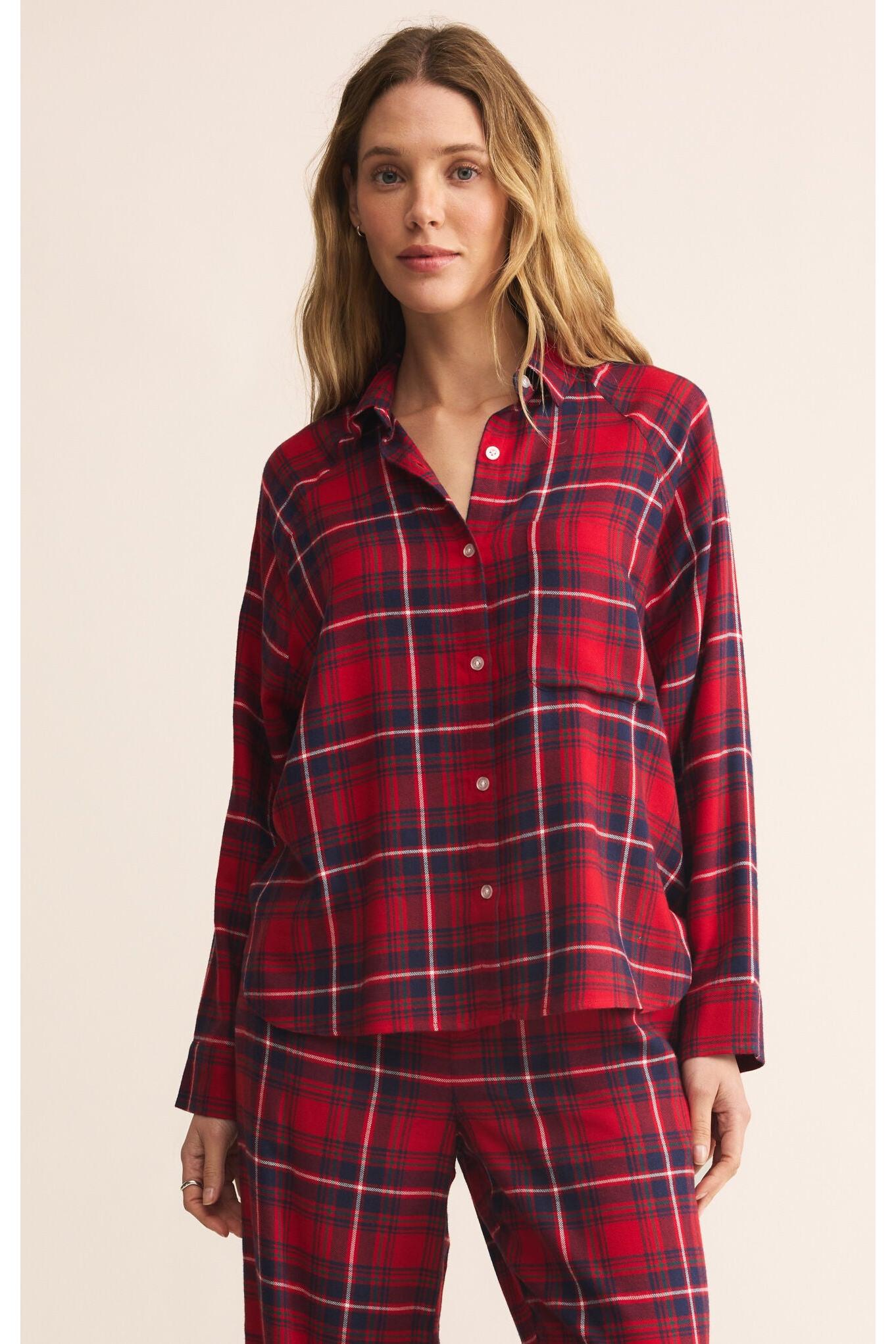 Z Supply Lounge River Plaid Button Up Top-Tops-Z Supply Lounge-Deja Nu Boutique, Women's Fashion Boutique in Lampasas, Texas