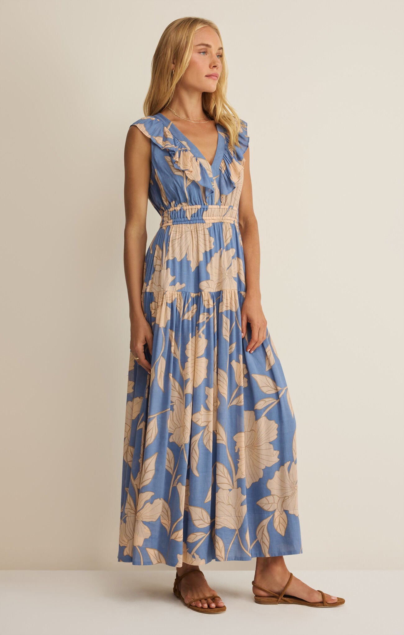 Z Supply Malene Bloom Floral Maxi Dress in Lake Blue-Maxi Dresses-Z Supply-Deja Nu Boutique, Women's Fashion Boutique in Lampasas, Texas