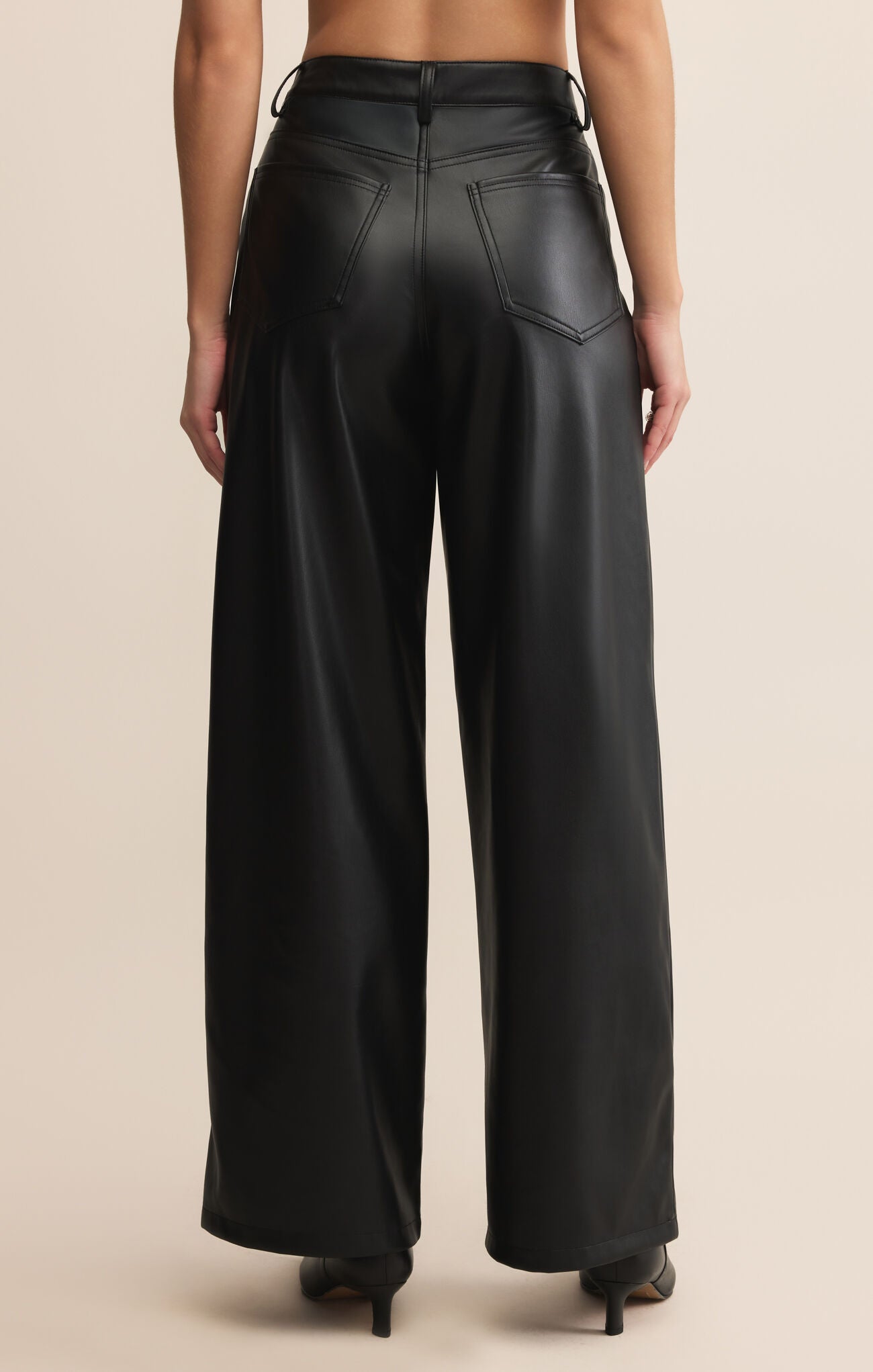 Z Supply Marli Wide Leg Vegan Leather Pant in Black-Bottoms-Z Supply-Deja Nu Boutique, Women's Fashion Boutique in Lampasas, Texas